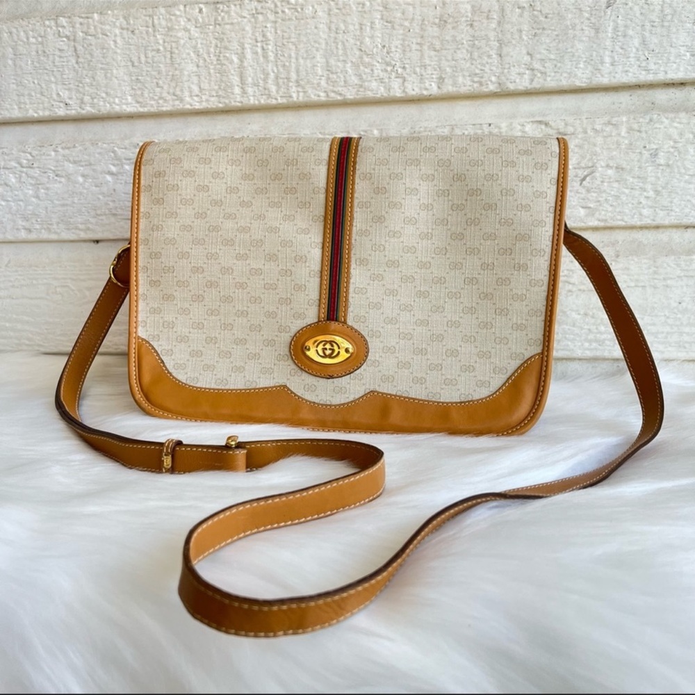 GUCCI Vintage GG Supreme Web Ophidia
Crossbody Shelby Flap Bag - Tan, AUTHENTIC!